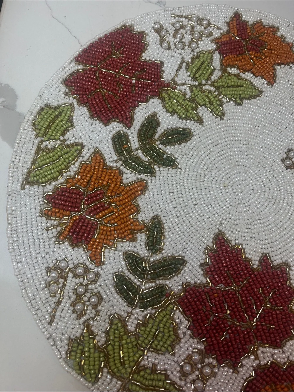 Tahari FALL LEAVES Beaded Placemat Charger 14” Multicolor Fall Thanksgiving NEW
